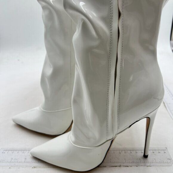 FSJ Women Fashion Pointed Toe Stiletto Heel Thigh High Over The Knee Boots White - Picture 4 of 8